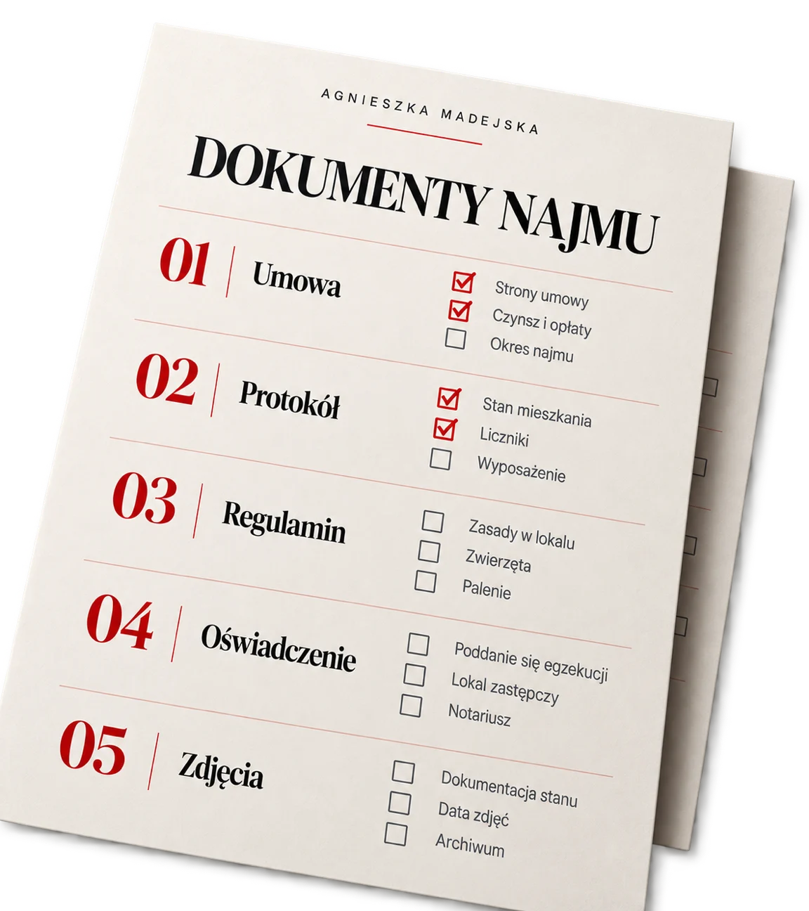 Checklista procesu: Komplet dokumentów najmu: umowa i załączniki